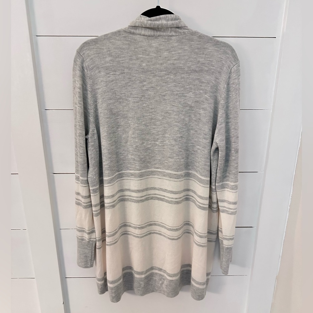 LOFT XL Grey-white stripe super soft cozy open roll neck classic casual cardigan - Picture 2 of 12